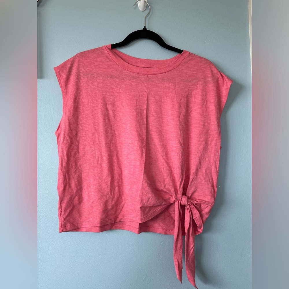 Banana Republic Salmon Linen “Malibu Tee” with Side Tie